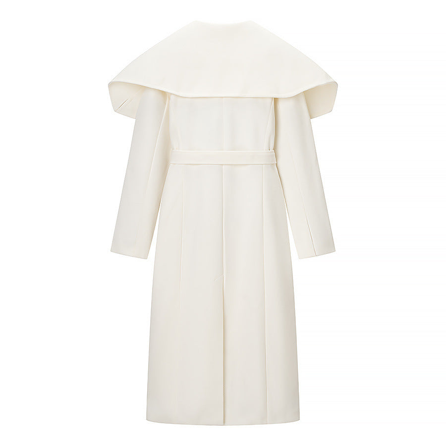 Collar long sleeved single breasted solid color trench coat for women