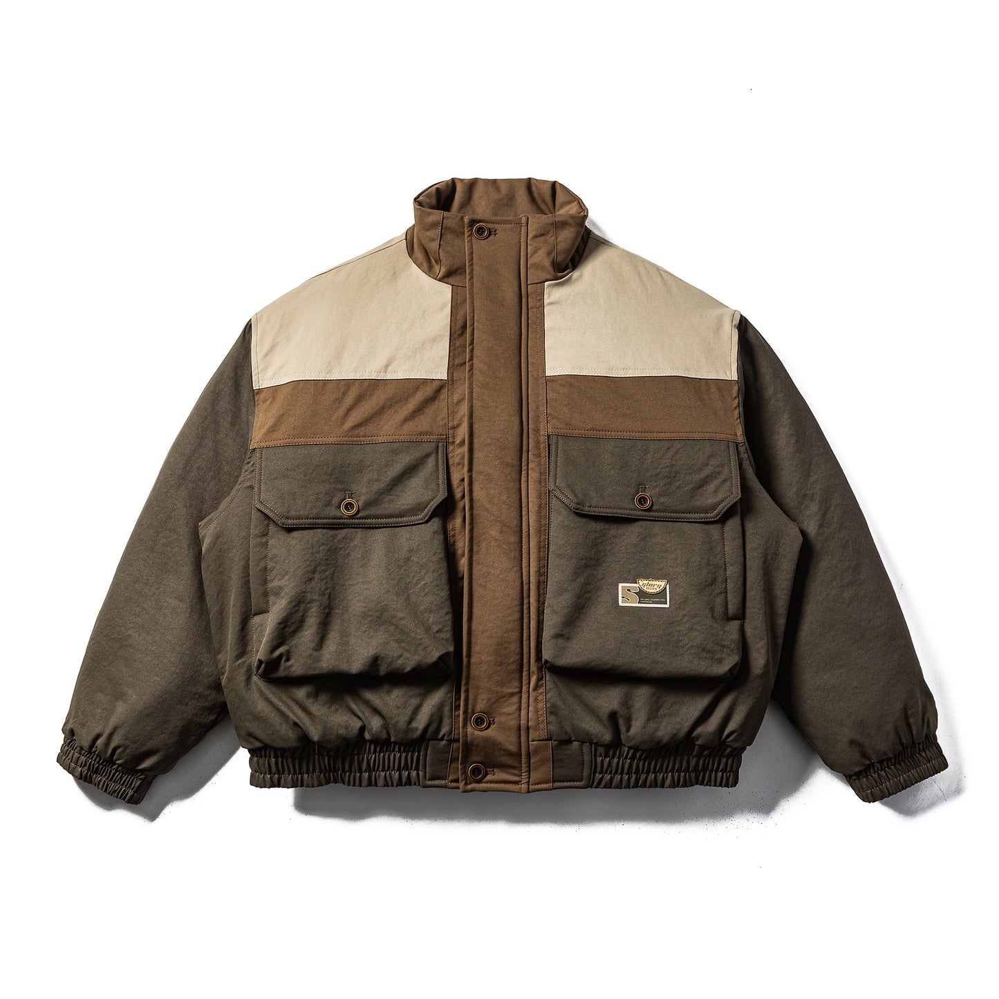 Loose Casual Zipper Color-blocked Large Pocket Warm Cotton Coat