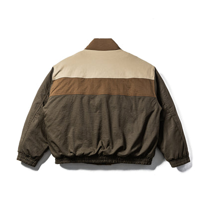 Loose Casual Zipper Color-blocked Large Pocket Warm Cotton Coat