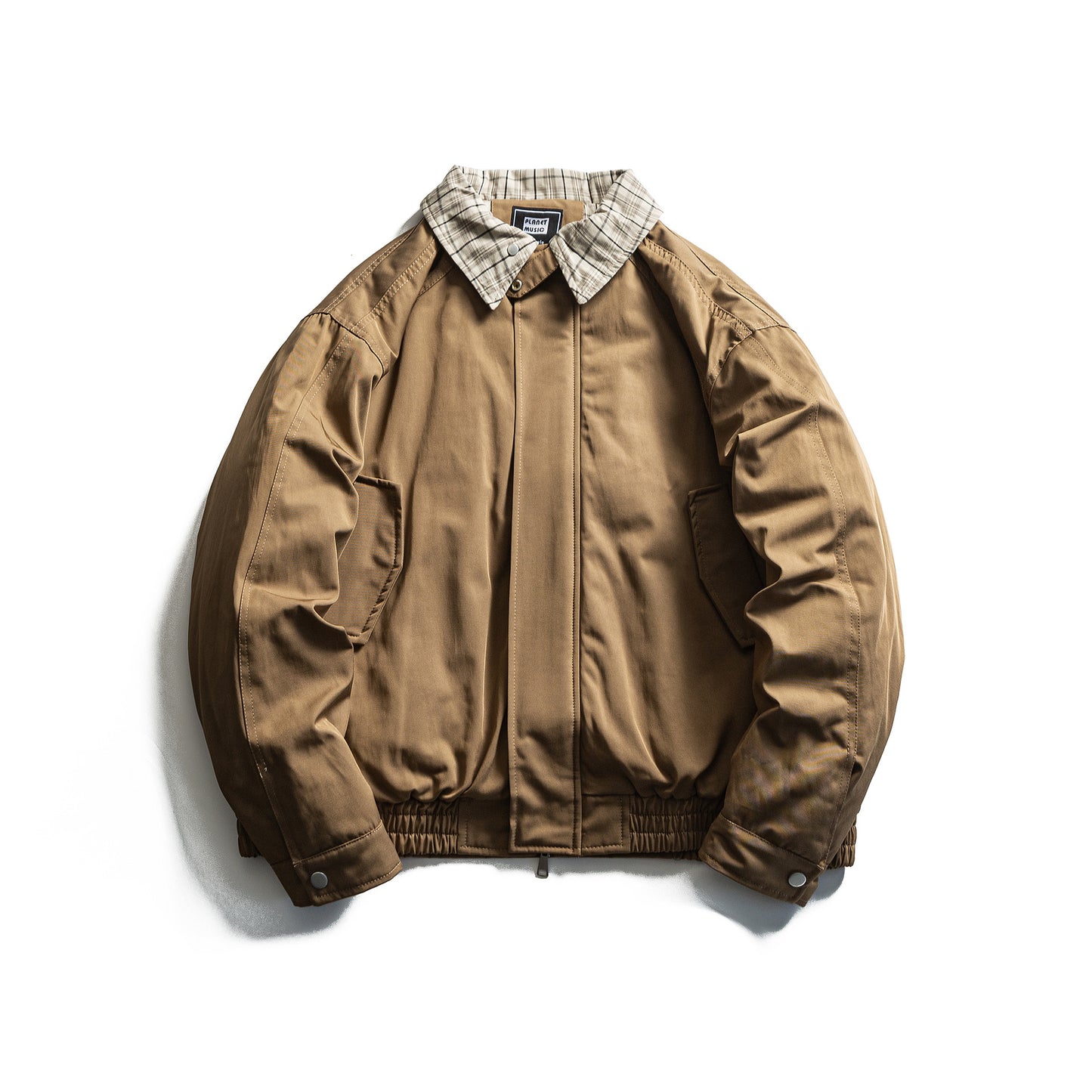 Plaid Patchwork Turn-Down Collar Loose Cotton Coat Men's Workwear Jacket