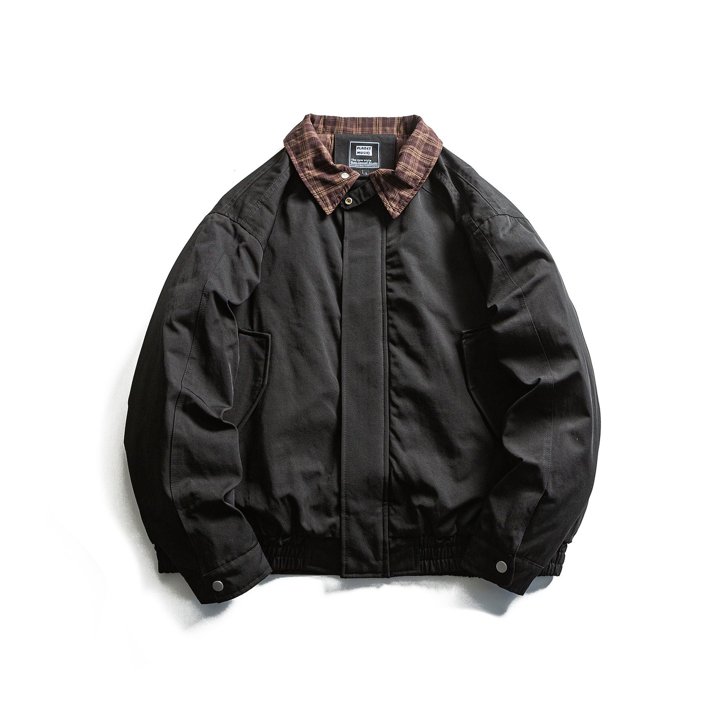 Plaid Patchwork Turn-Down Collar Loose Cotton Coat Men's Workwear Jacket