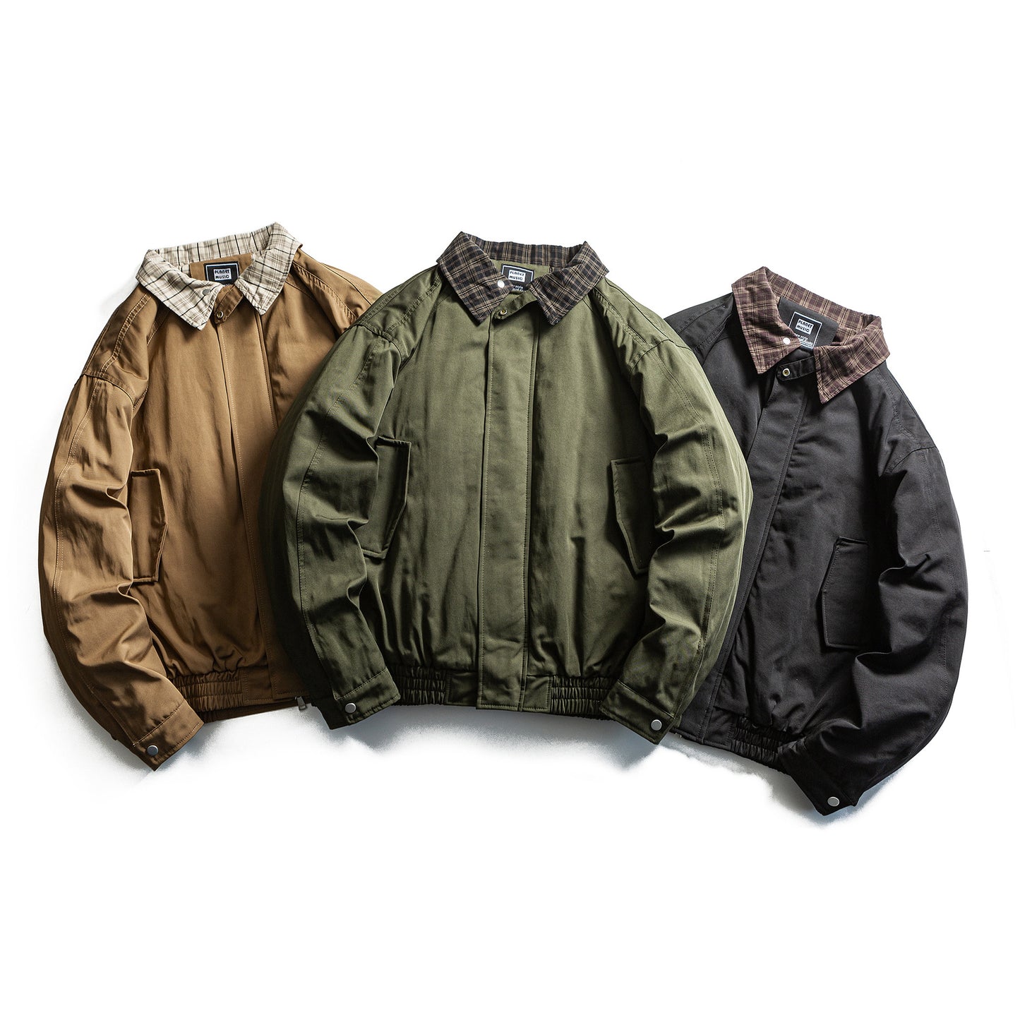 Plaid Patchwork Turn-Down Collar Loose Cotton Coat Men's Workwear Jacket