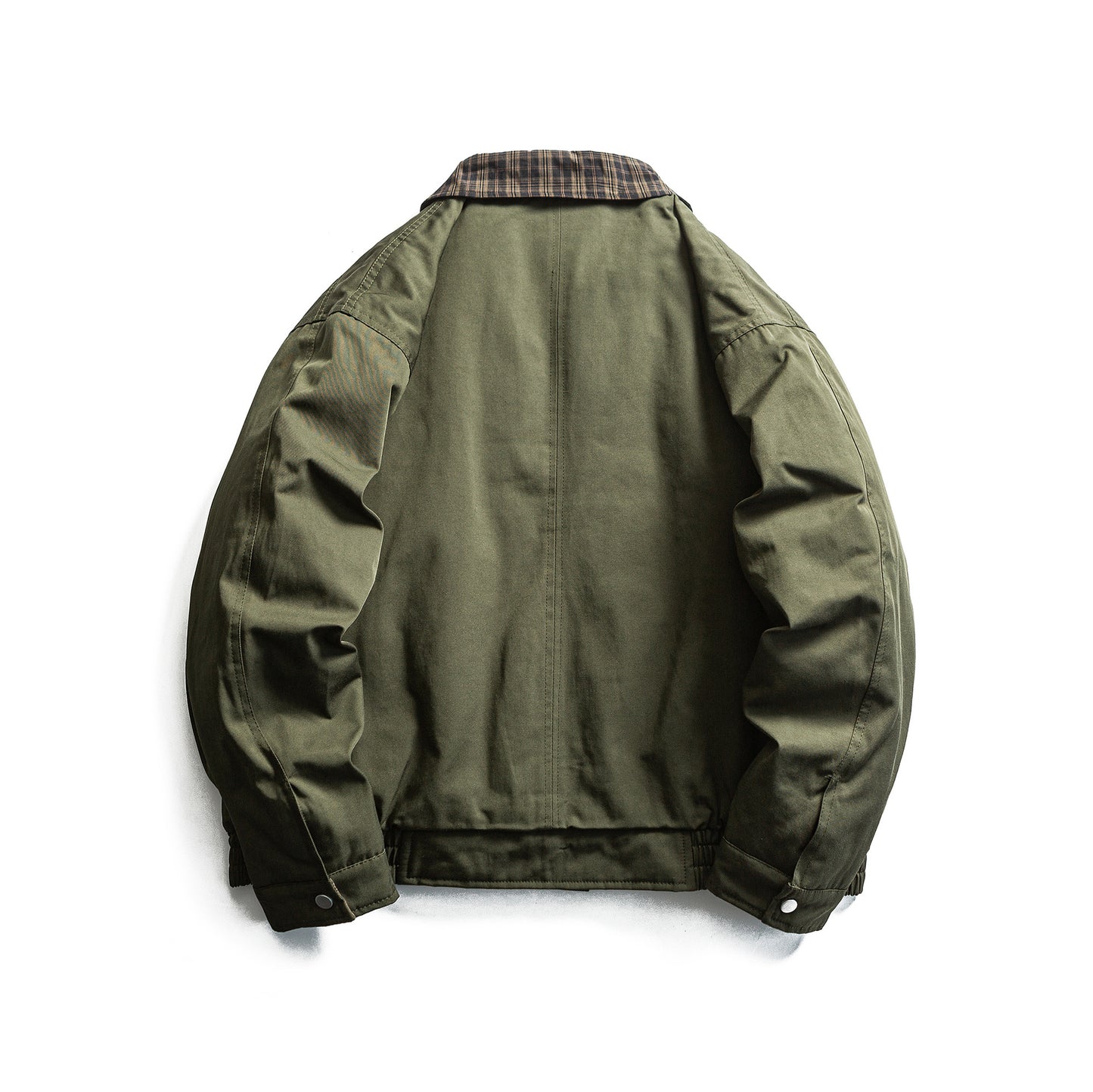 Plaid Patchwork Turn-Down Collar Loose Cotton Coat Men's Workwear Jacket