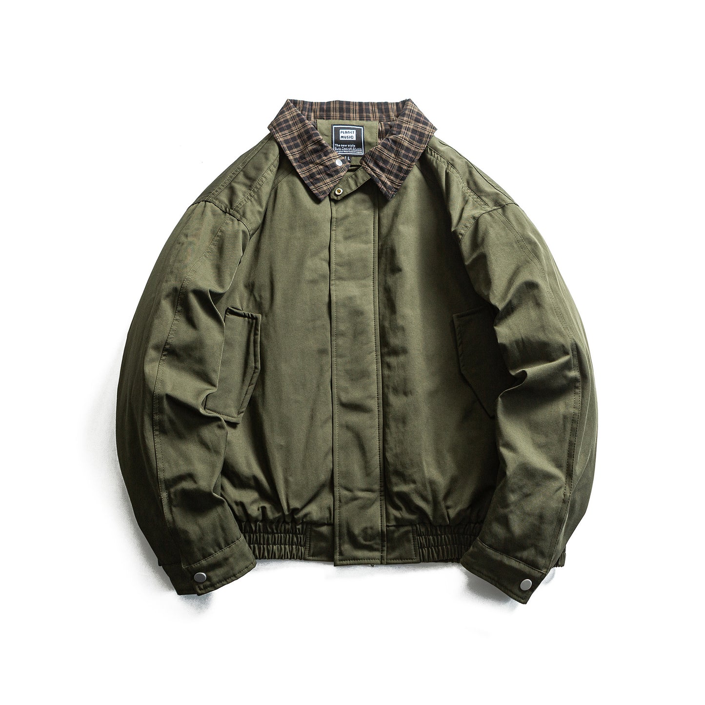 Plaid Patchwork Turn-Down Collar Loose Cotton Coat Men's Workwear Jacket